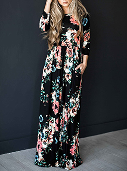 Long Floral Printed Long Sleeve Maxi Dress